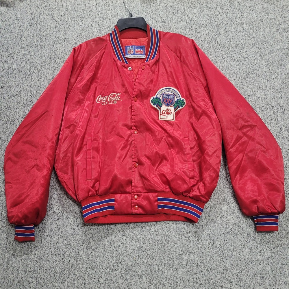 Vintage NFL Starline Coca-Cola VIP Club Super Bowl XXV Satin Bomber Jacket Red